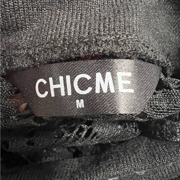 NWOT CHICME BLACK LONG SLEEVE MOCKNECK BLOUSE W/ BLING, LACE AND COLD SHOULDERS - Picture 7 of 8